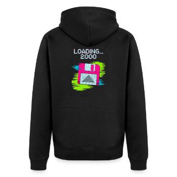Floppy Nostalgie 2000 - Unisex Premium Bio Zip Hoodie - Schwarz - Hinten - Nico (187cm)
