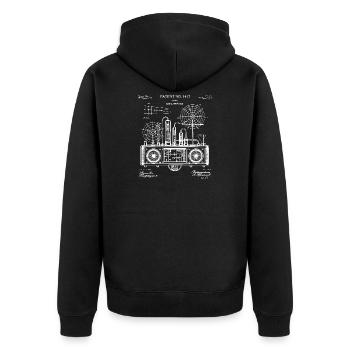 Retro Blueprint Boombox Schaltung - Unisex Premium Bio Zip Hoodie - Schwarz - Hinten - Nico (187cm)