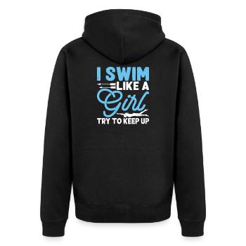 Schwimmen Wassersport Schwimmer Geschenke - Unisex Premium Bio Zip Hoodie - Schwarz - Hinten - Nico (187cm)