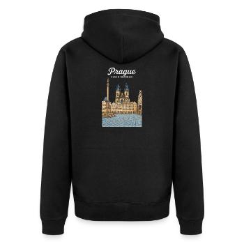 Prag - Unisex Premium Bio Zip Hoodie - Schwarz - Hinten - Nico (187cm)
