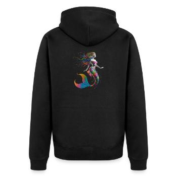 Bunte Regenbogen Meerjungfrau Fantasie - Unisex Premium Bio Zip Hoodie - Schwarz - Hinten - Nico (187cm)