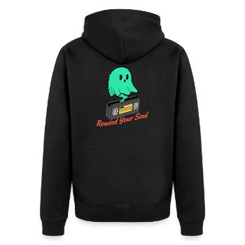 Geist Kassette Rewind Your Soul - Unisex Premium Bio Zip Hoodie - Schwarz - Hinten - Nico (187cm)