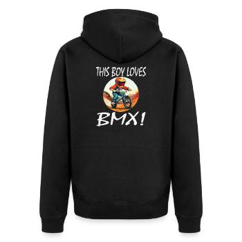 Junge liebt BMX - Unisex Premium Bio Zip Hoodie - Schwarz - Hinten - Nico (187cm)