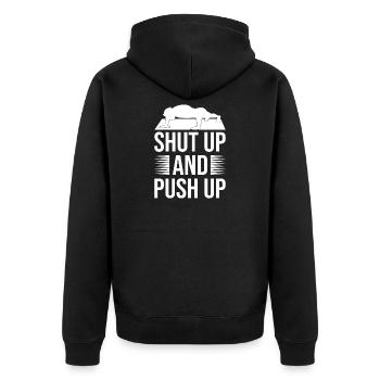 Gym Junkies Shut Up & Push Up Calisthenics Fitness - Unisex Premium Organic Zip Hoodie - black - Back - Nico (187cm)