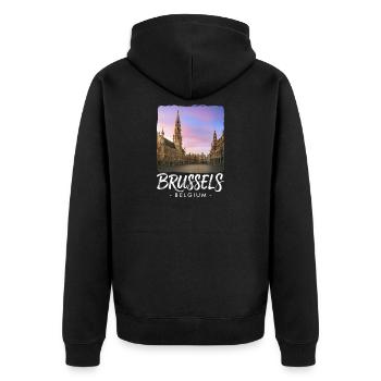 Brussels Belgium - Unisex Premium Organic Zip Hoodie - black - Back - Nico (187cm)