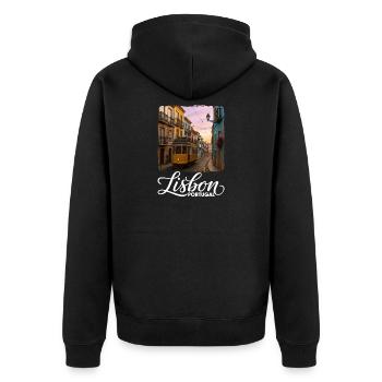Lissabon - Unisex Premium Bio Zip Hoodie - Schwarz - Hinten - Nico (187cm)
