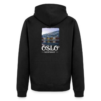 Oslo Norwegen - Unisex Premium Bio Zip Hoodie - Schwarz - Hinten - Nico (187cm)