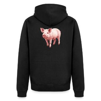 Schweine Schwein - Unisex Premium Bio Zip Hoodie - Schwarz - Hinten - Nico (187cm)