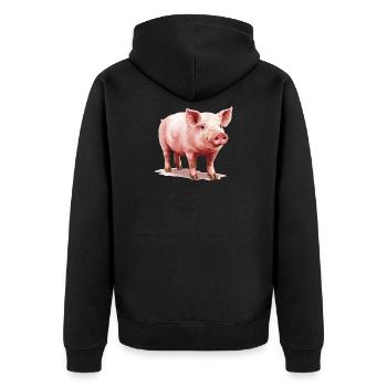 Schweine Schwein - Unisex Premium Bio Zip Hoodie - Schwarz - Hinten - Nico (187cm)