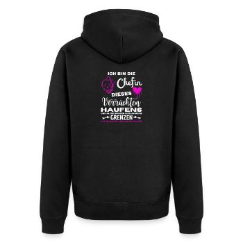 Ich bin die Chefin dieses verrückten Haufens - Unisex Premium Organic Zip Hoodie - black - Back - Nico (187cm)