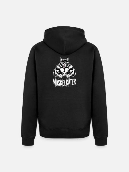 Muscular Sore Muscle Cartoon Cat - Unisex Premium Organic Zip Hoodie - black