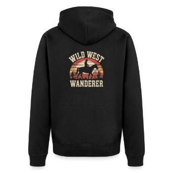Wild West Wanderer – Cowboy & Pferd - Unisex Premium Bio Zip Hoodie - Schwarz - Hinten - Nico (187cm)