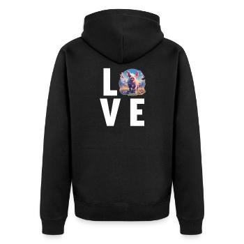 Schweine Schwein - Unisex Premium Bio Zip Hoodie - Schwarz - Hinten - Nico (187cm)