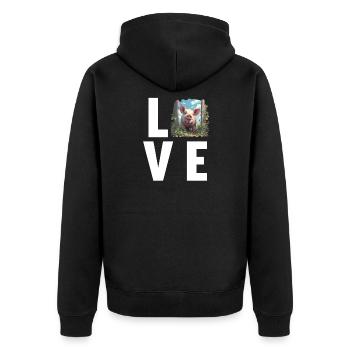 Schweine Schwein - Unisex Premium Bio Zip Hoodie - Schwarz - Hinten - Nico (187cm)