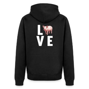 Schweine Schwein - Unisex Premium Bio Zip Hoodie - Schwarz - Hinten - Nico (187cm)