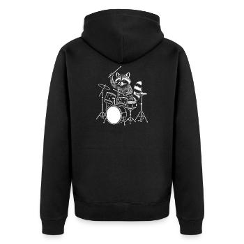 Waschbär Trommler Nightbeat - Unisex Premium Bio Zip Hoodie - Schwarz - Hinten - Nico (187cm)