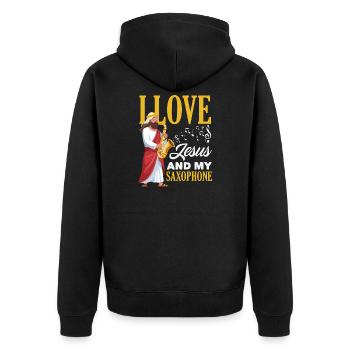 Saxofon - Unisex Premium Bio Zip Hoodie - Schwarz - Hinten - Nico (187cm)