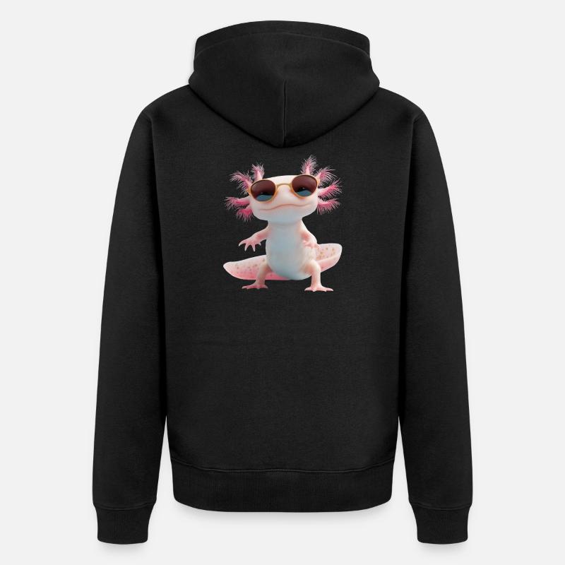 Axolotl avec lunettes de soleil - Veste à capuche bio Premium Unisexe - noir