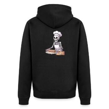 Skeleton Baker Funny Cooking Motif - Unisex Premium Organic Zip Hoodie - black - Back - Nico (187cm)