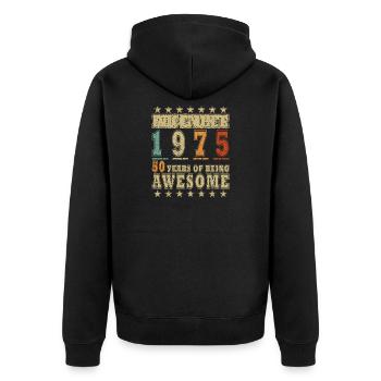 Don décembre 1975 - Veste à capuche bio Premium Unisexe - noir - Dos - Nico (187cm)