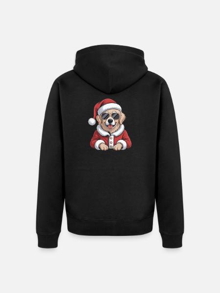 Weihnachtshund im Santa-Outfit - Unisex Premium Bio Zip Hoodie - Schwarz