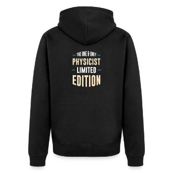 Einziger Physiker Limited Edition - Unisex Premium Bio Zip Hoodie - Schwarz - Hinten - Nico (187cm)