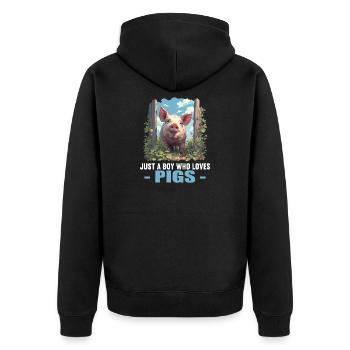 Pig Pig - Unisex Premium Organic Zip Hoodie - black - Back - Nico (187cm)