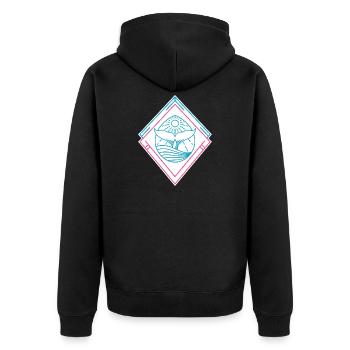 Wal Geometrische Formen – Trendy Hipster Design - Unisex Premium Bio Zip Hoodie - Schwarz - Hinten - Nico (187cm)