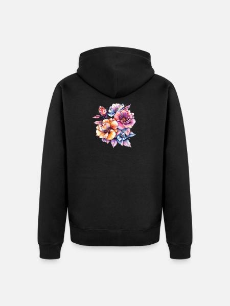 Blütenfarben Wasserfarben Strauß - Unisex Premium Bio Zip Hoodie - Schwarz