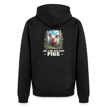 Pig Pig - Unisex Premium Organic Zip Hoodie - black - Back - Nico (187cm)
