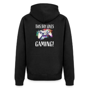 This Boy Loves Gaming - Unisex Premium Bio Zip Hoodie - Schwarz - Hinten - Nico (187cm)