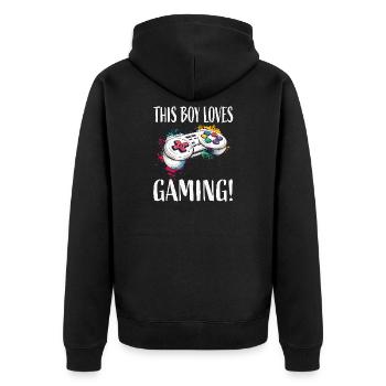 Dieser Junge liebt Gaming Controller - Unisex Premium Bio Zip Hoodie - Schwarz - Hinten - Nico (187cm)