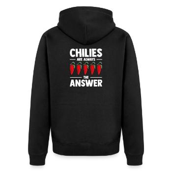 Lustiger Chili Pflanzen Anbauer Chilies The Answer - Unisex Premium Bio Zip Hoodie - Schwarz - Hinten - Nico (187cm)