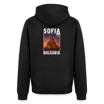 Sofia Bulgarien - Unisex Premium Bio Zip Hoodie - Schwarz - Hinten - Nico (187cm)