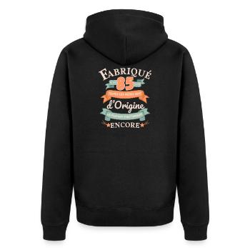 Vor 85 Jahren hergestellt Originale Teile - Unisex Premium Bio Zip Hoodie - Schwarz - Hinten - Nico (187cm)