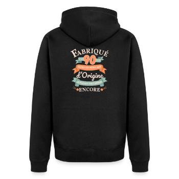 Vor 90 Jahren hergestellt Originale Teile - Unisex Premium Bio Zip Hoodie - Schwarz - Hinten - Nico (187cm)