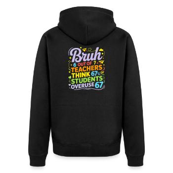 Bruh - Six Seven 6 7 Meme Fun Design - Unisex Premium Organic Zip Hoodie - black - Back - Nico (187cm)