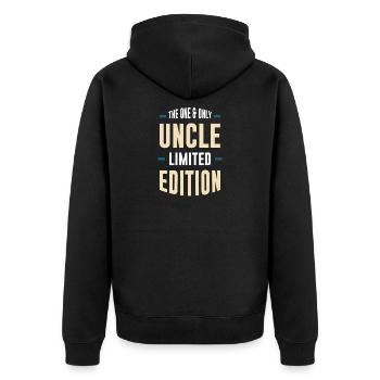 Der Einzige Onkel Limitierte Ausgabe - Unisex Premium Bio Zip Hoodie - Schwarz - Hinten - Nico (187cm)
