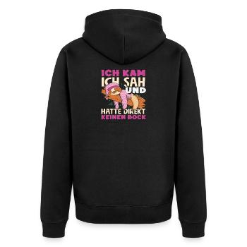 Lustiges Faultier Keine Motivation Spruch - Unisex Premium Bio Zip Hoodie - Schwarz - Hinten - Nico (187cm)