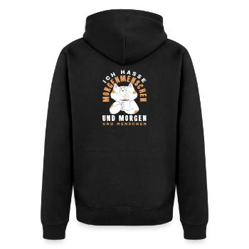 Ich hasse Morgenmenschen Kaffee Katze - Unisex Premium Bio Zip Hoodie - Schwarz - Hinten - Nico (187cm)