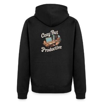 Vintage Home Office - Unisex Premium Organic Zip Hoodie - black - Back - Nico (187cm)