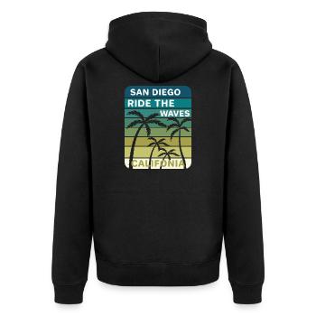 San Diego Ride the Waves Kalifornien - Unisex Premium Bio Zip Hoodie - Schwarz - Hinten - Nico (187cm)