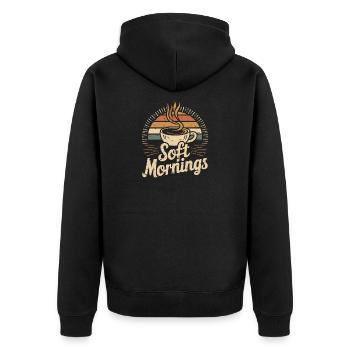 Soft Mornings – Vintage Morgenkaffee - Unisex Premium Bio Zip Hoodie - Schwarz - Hinten - Nico (187cm)