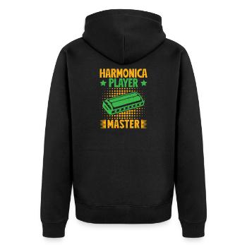 Funny Harmonica Player Master Harmonica - Unisex Premium Bio Zip Hoodie - Schwarz - Hinten - Nico (187cm)