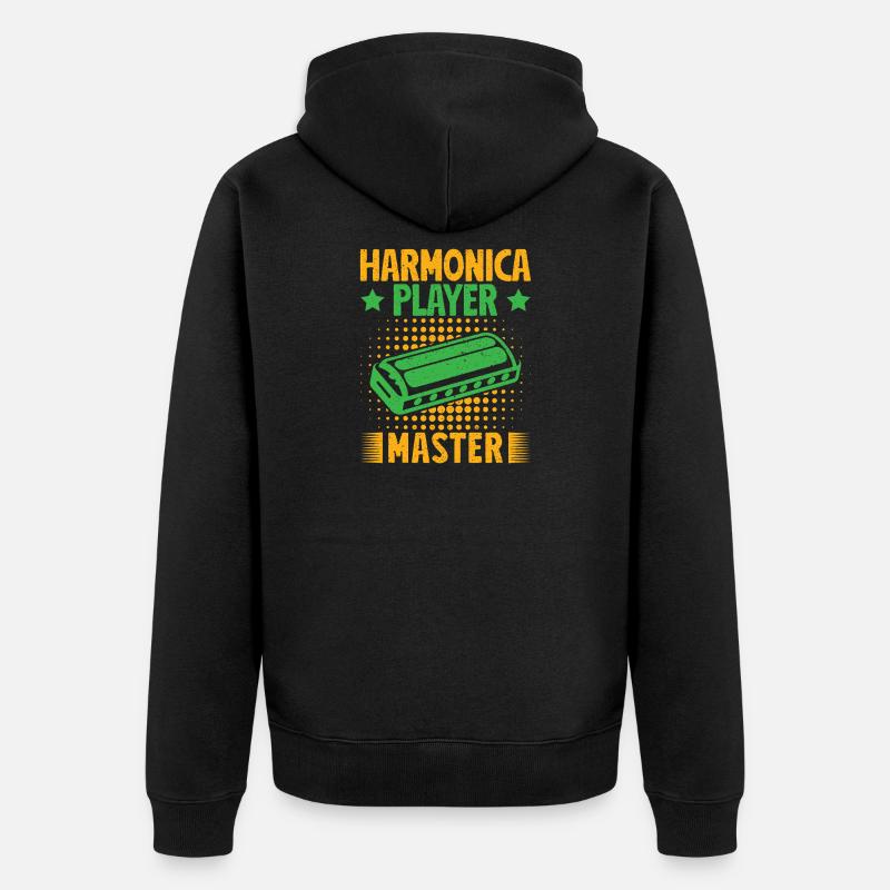 Funny Harmonica Player Master Harmonica - Unisex Premium Organic Zip Hoodie - black