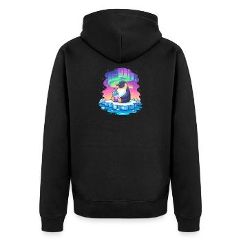 Pinguin am Polarlicht Drink - Unisex Premium Bio Zip Hoodie - Schwarz - Hinten - Nico (187cm)