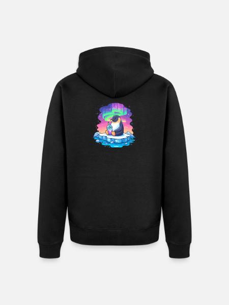 Pinguin am Polarlicht Drink - Unisex Premium Bio Zip Hoodie - Schwarz