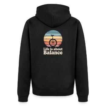 Einrad - Unisex Premium Bio Zip Hoodie - Schwarz - Hinten - Nico (187cm)