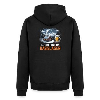  Ich Bleibe Im Basislager - Hütte Und Bier In Den - Unisex Premium Bio Zip Hoodie - Schwarz - Hinten - Nico (187cm)
