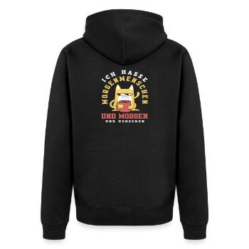 Ich hasse Morgenmenschen Kaffee Katze - Unisex Premium Bio Zip Hoodie - Schwarz - Hinten - Nico (187cm)